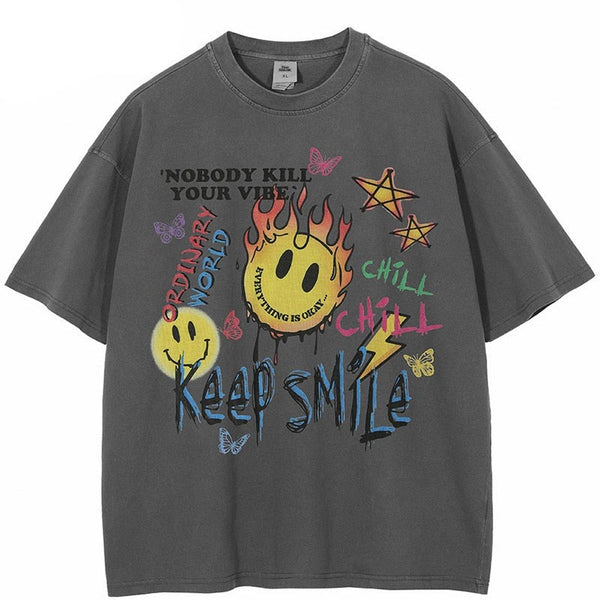 "Keep Smiling" Unisex Men Women Streetwear Graphic T-Shirt - Street King Apparel