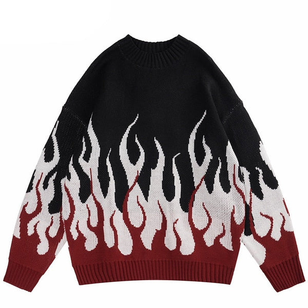 Street King Apparel "Big White Flames" Unisex Men Women Streetwear Graphic Sweater - Street King Apparel