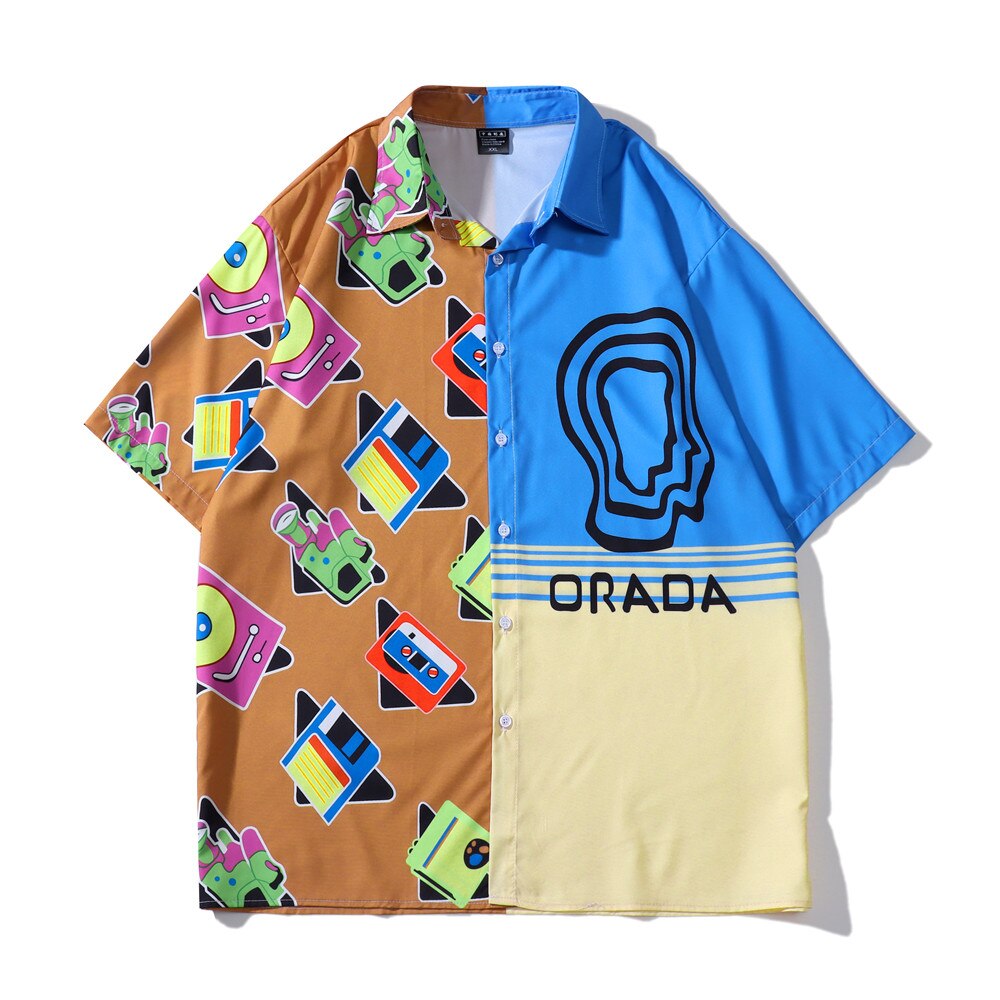 "Patchwork" Unisex Men Women Streetwear Button Shirt - Street King Apparel