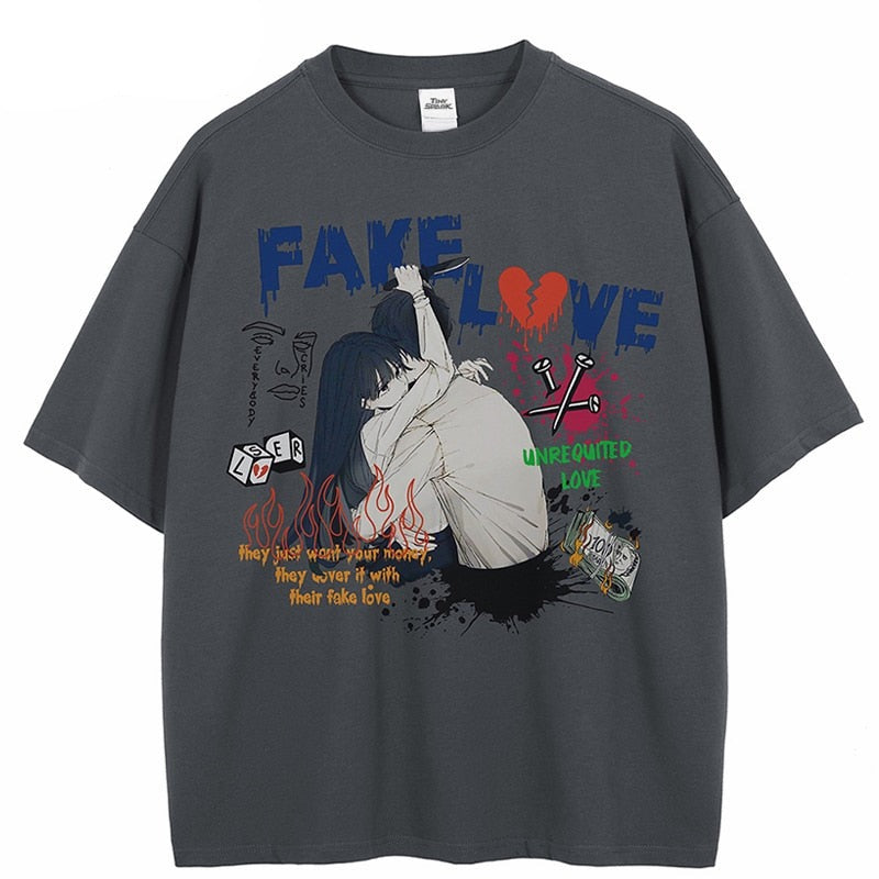 "Fake Love" Unisex Men Women Streetwear Graphic T-Shirt - Street King Apparel