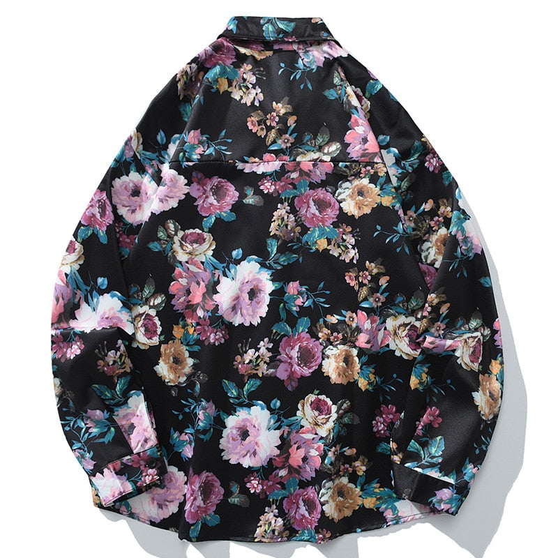 "Retro Rose" Unisex Men Women Streetwear Graphic Button Shirt - Street King Apparel