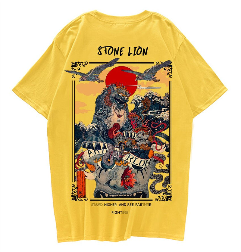 "Stone Lion” Men Women Streetwear Unisex Graphic T-Shirt - Street King Apparel