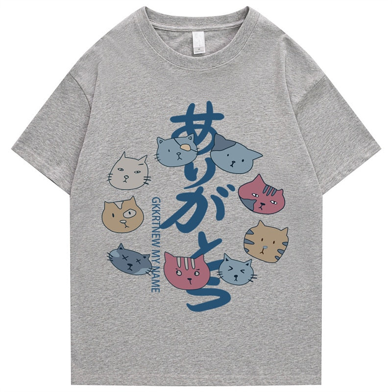 2022 Men's Hip Hop T Shirt Streetwear Kanji Harajuku Cat T Shirt Summer Short Sleeve Top T Shirt 100% Cotton Print T Shirt Daulet Apparel