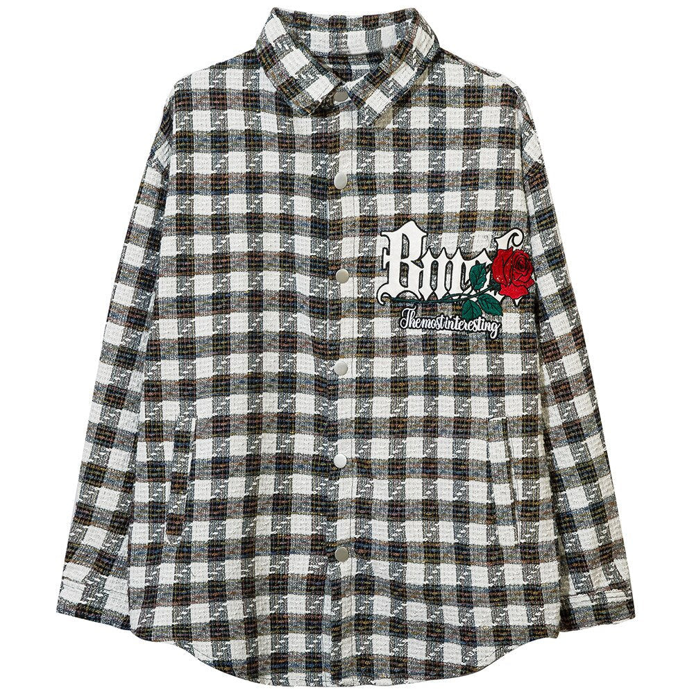 "Plaid Rose" Unisex Men Women Streetwear Graphic Shirt - Street King Apparel