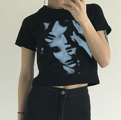 "Fading Away" Women Gothic Emo Vintage Crop Graphic T-Shirt - Street King Apparel