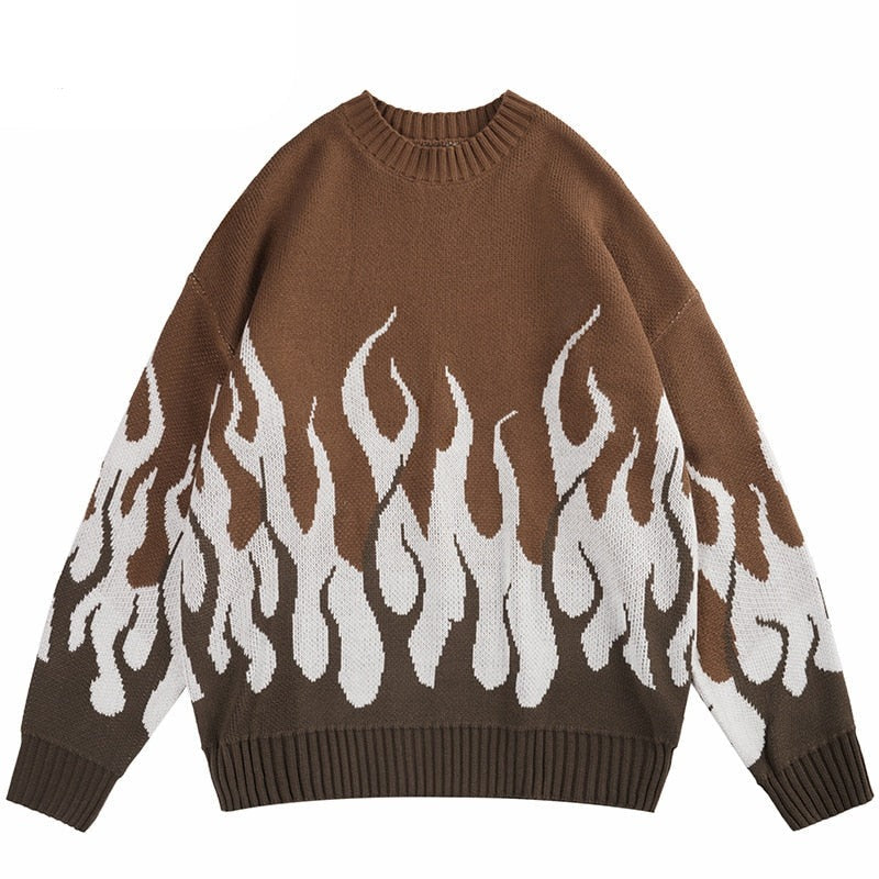 Street King Apparel "Big White Flames" Unisex Men Women Streetwear Graphic Sweater - Street King Apparel