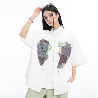 "Retro Heart" Graphic Streetwear Men Women Unisex Button Shirt - Street King Apparel