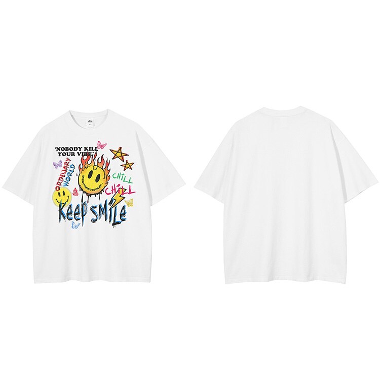 "Keep Smiling" Unisex Men Women Streetwear Graphic T-Shirt - Street King Apparel