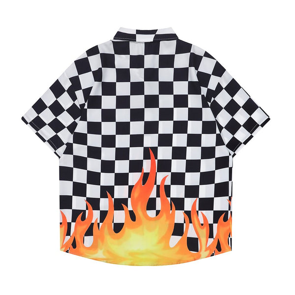 "Plaid Flame" Unisex Men Women Streetwear Graphic Button Shirt - Street King Apparel