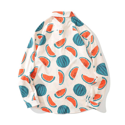 "Watermelon" Unisex Men Women Streetwear Graphic Button Shirt - Street King Apparel