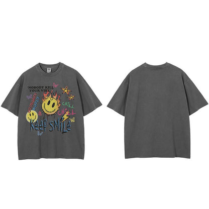 "Keep Smiling" Unisex Men Women Streetwear Graphic T-Shirt - Street King Apparel
