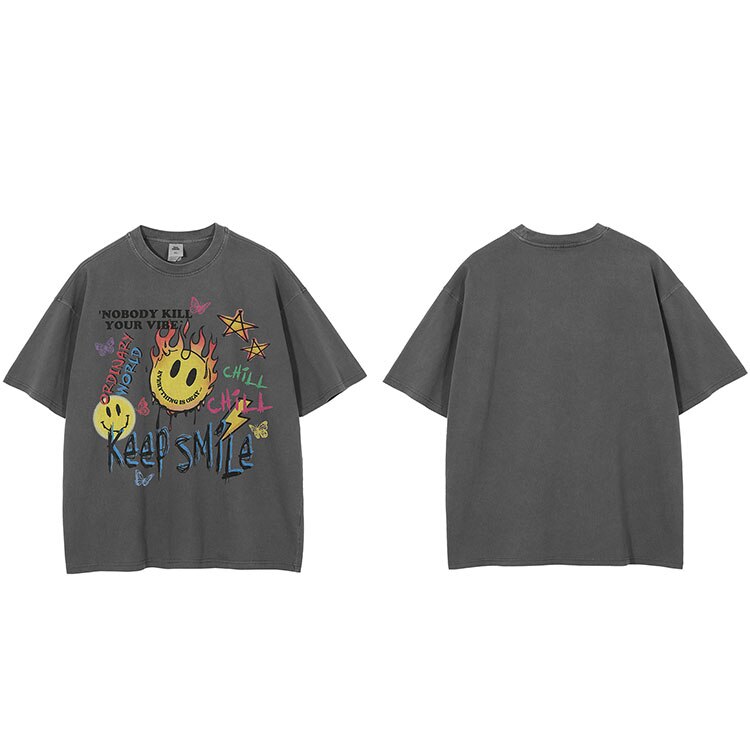 "Keep Smiling" Unisex Men Women Streetwear Graphic T-Shirt - Street King Apparel