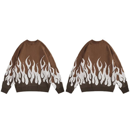 Street King Apparel "Big White Flames" Unisex Men Women Streetwear Graphic Sweater - Street King Apparel