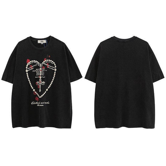 "Heart Cross" Unisex Men Women Streetwear Graphic T-Shirt - Street King Apparel