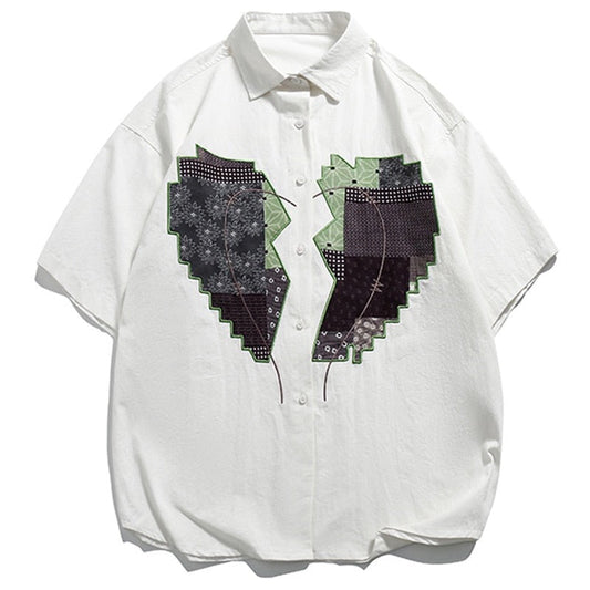 "Retro Heart" Graphic Streetwear Men Women Unisex Button Shirt - Street King Apparel